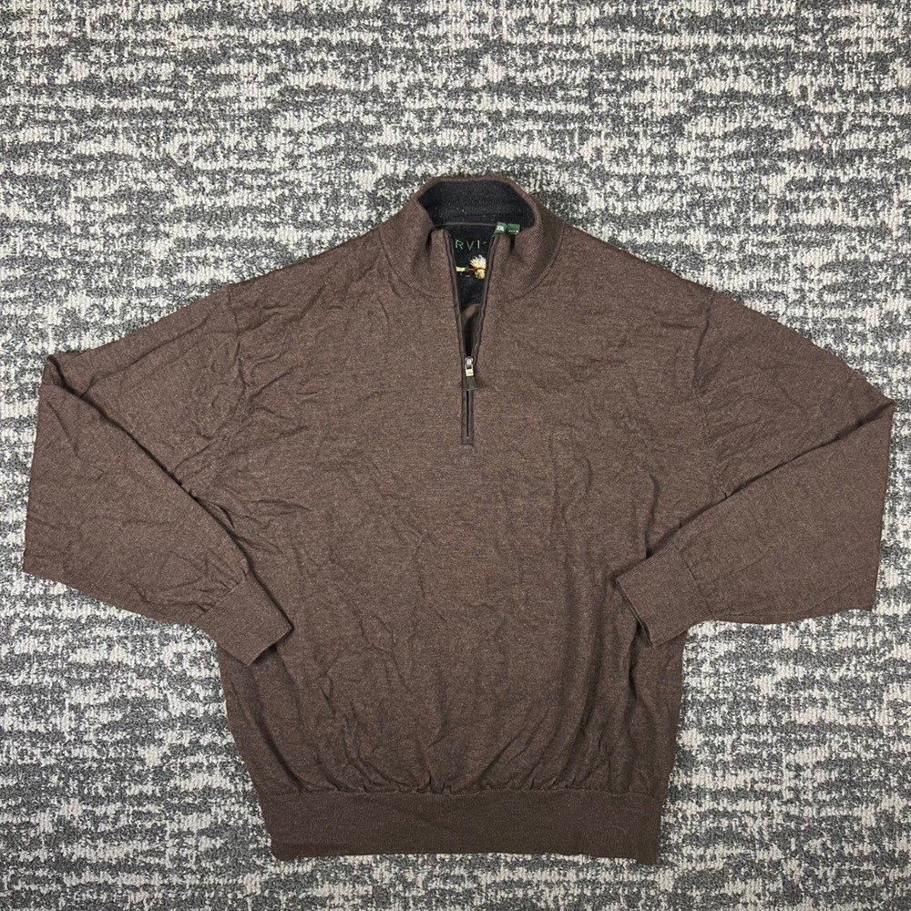 Orvis Quarter Zip Sweater Mens XXL Brown 100% Merino Wool Pullover Mock Neck